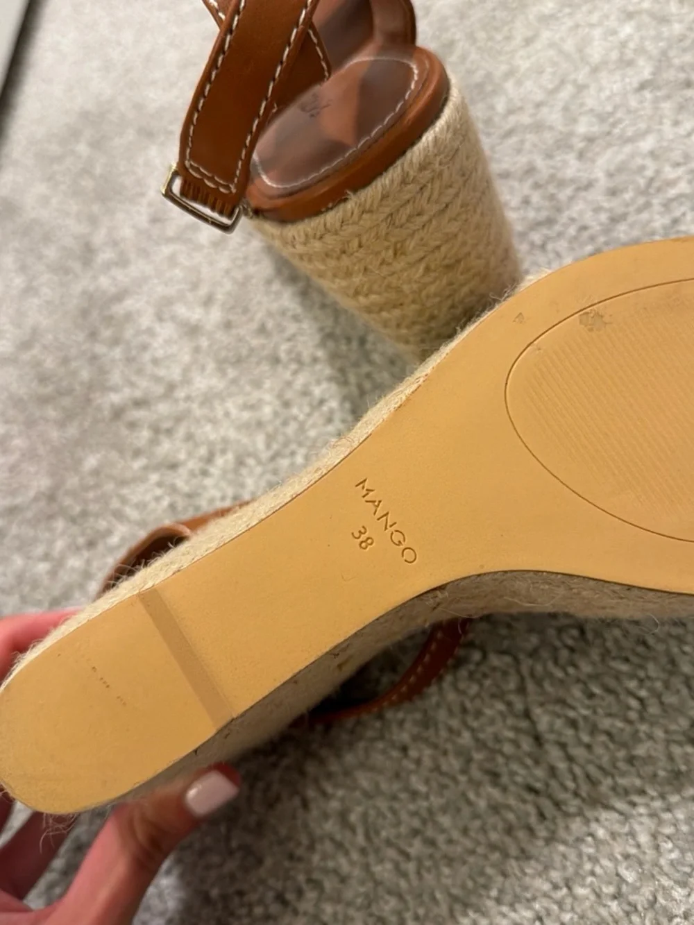 Mango Womens Tan Leather Platform Wedge Sandals - Never Worn!